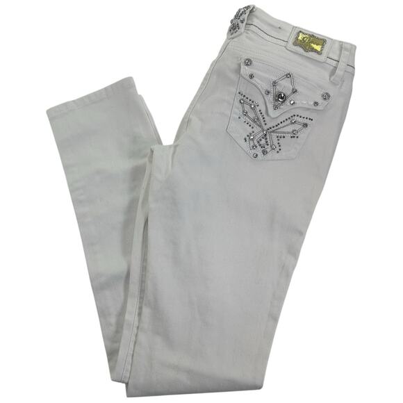 Women's Grace In L.A. White Embellished Pockets Jeweled Jeans Size 9/28 rn128119 - Picture 1 of 9